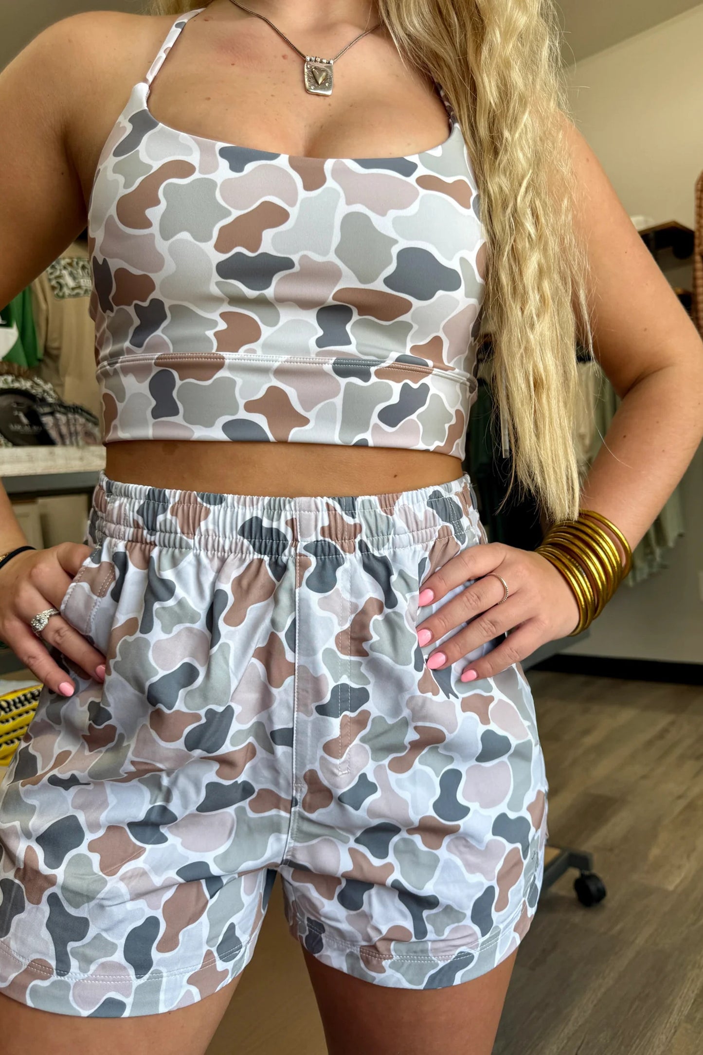R1412 Multicolour Camouflage Printed Cropped Tank Athleisure 2pcs Short Set