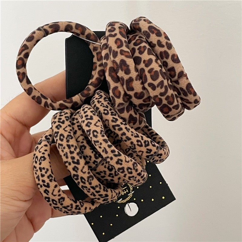 R1207 5pcs Leopard Elastic Hair Tie Set