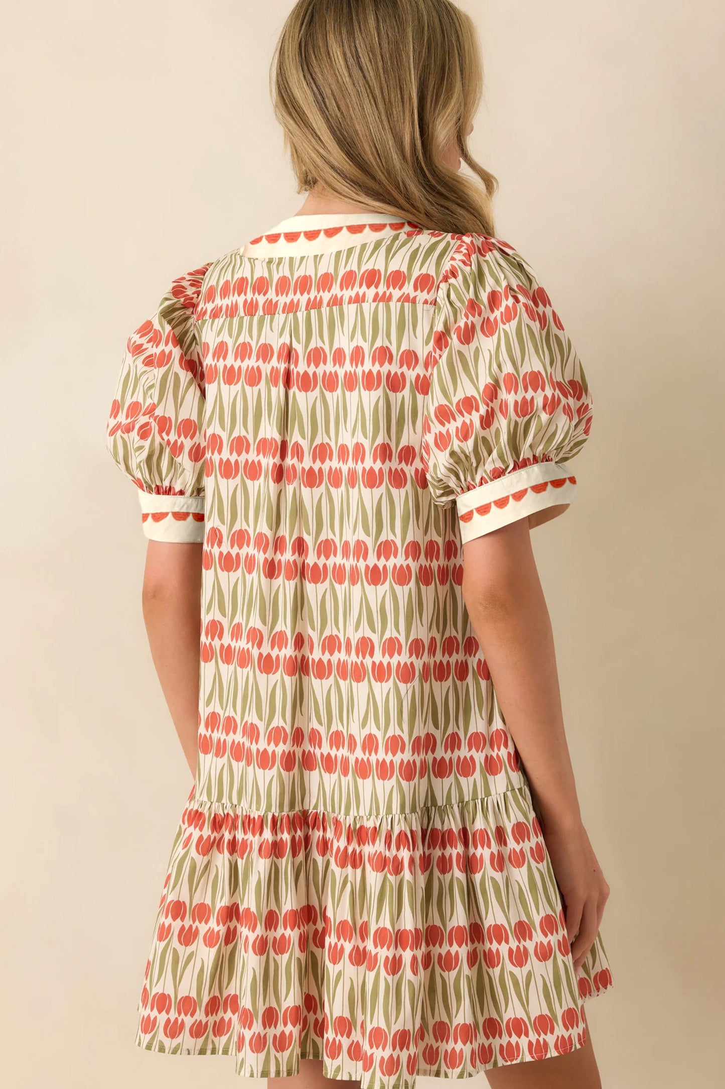 R1221 Puff Sleeve Floral Cotton Dress
