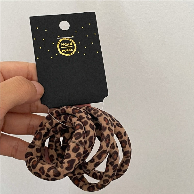 R1207 5pcs Leopard Elastic Hair Tie Set
