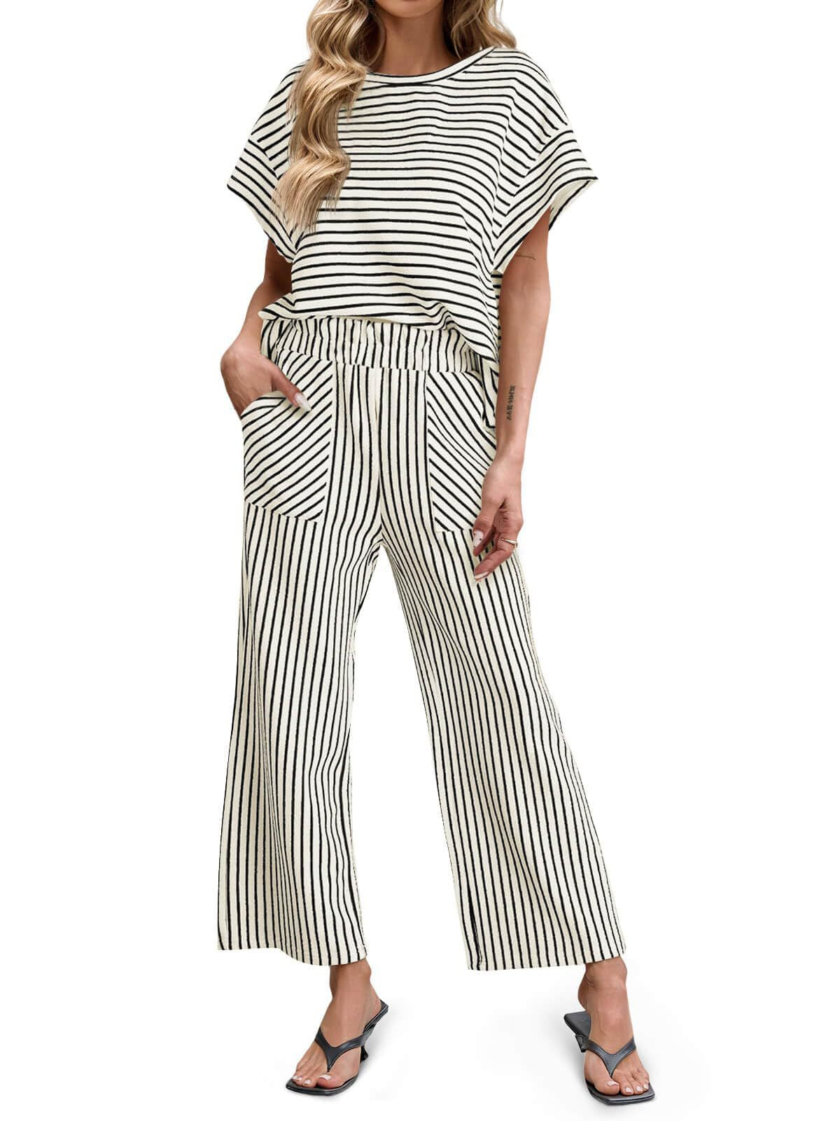 D5521 Two Pieces Stripe Lounge Set