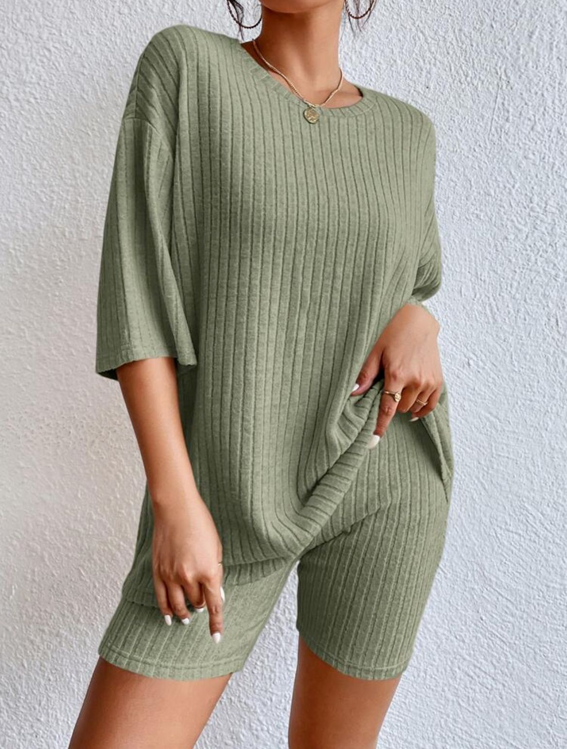 D5467 Spring Two Pieces Ribbed Set