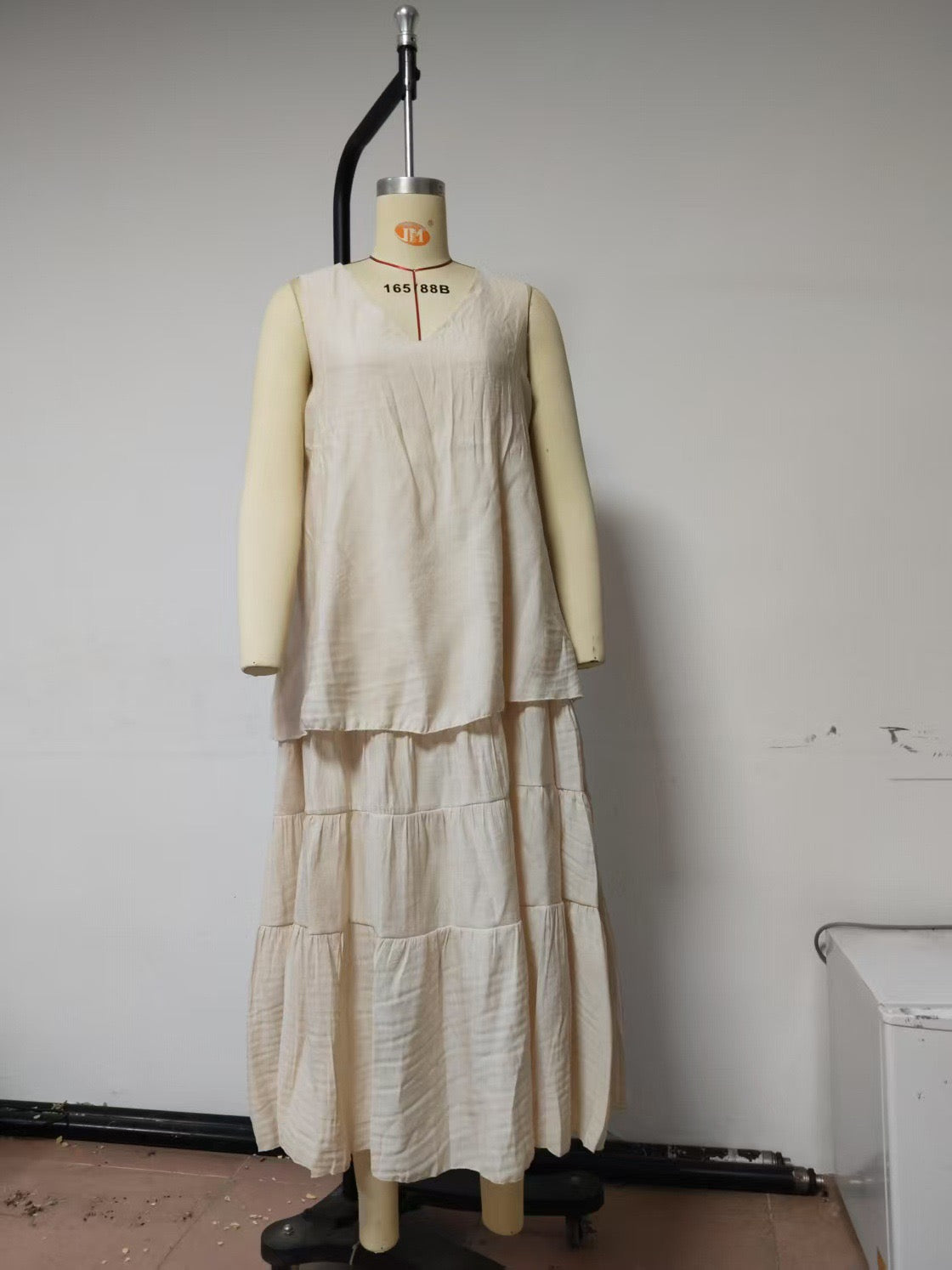 R1264 Linen Two Pieces Long Skirts Set