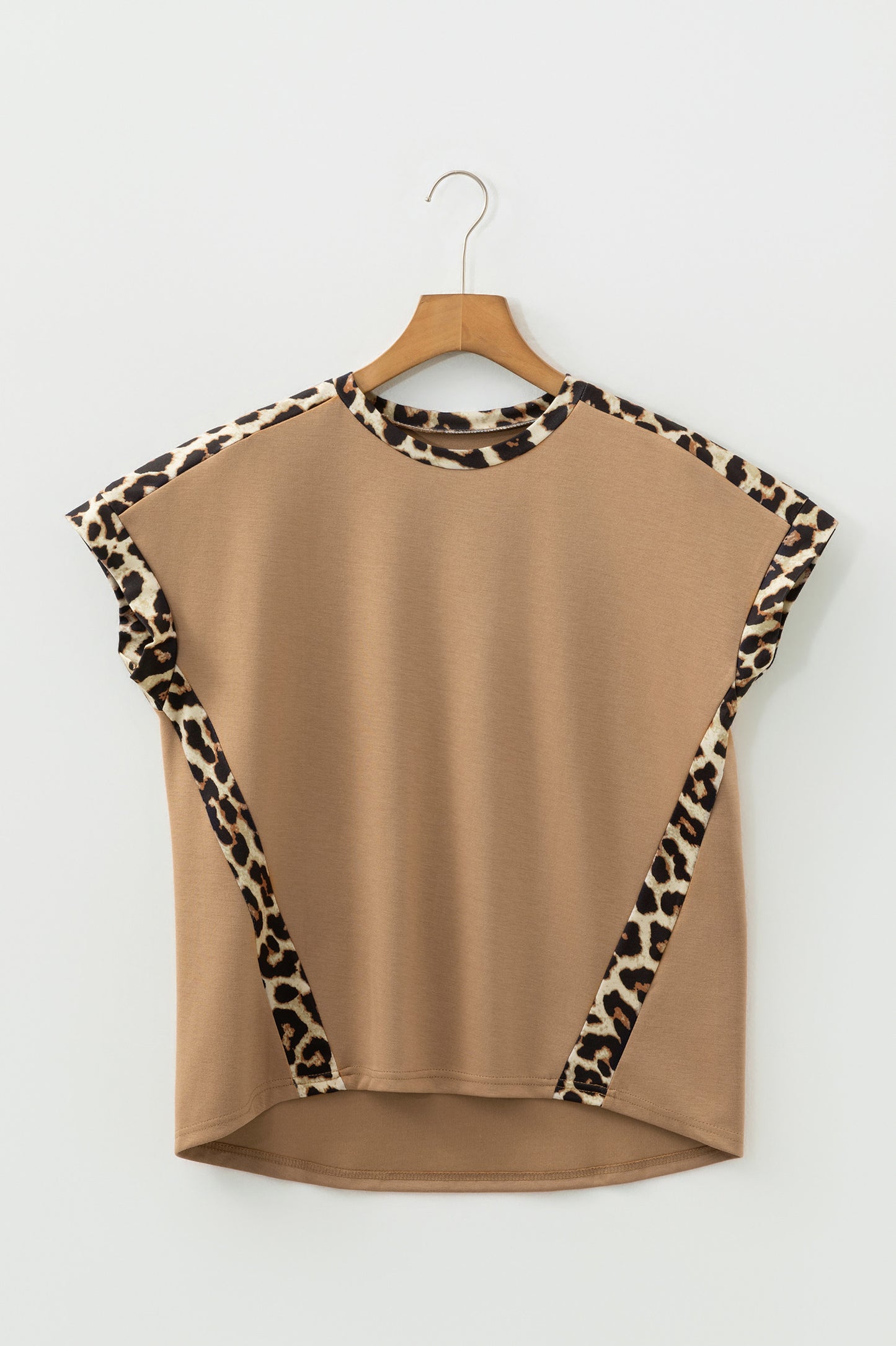 R1262 Leopard Trim Round Neck T Shirt