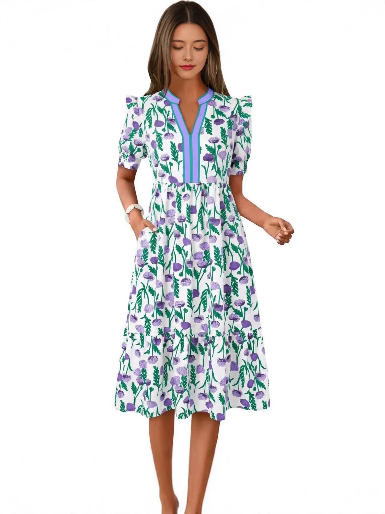 R1602 Summer Floral Long Dress