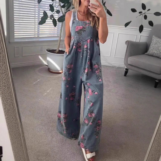 R1626 Floral Denim Overall