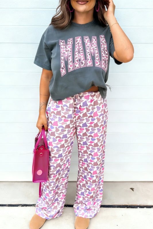 R1240 Mama Letter Graphic Tee & Pant Set