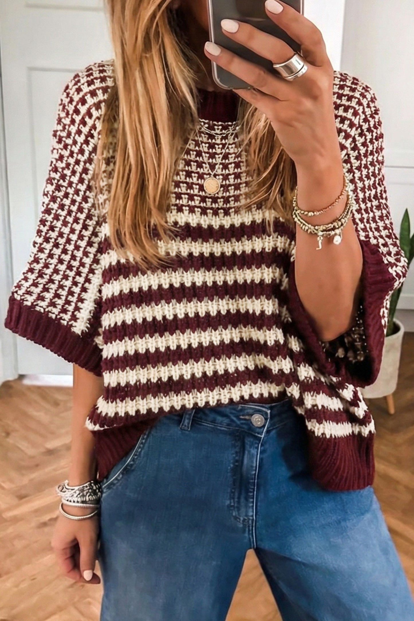 R1215 3/4 Draped Sleeve Slouchy Sweater