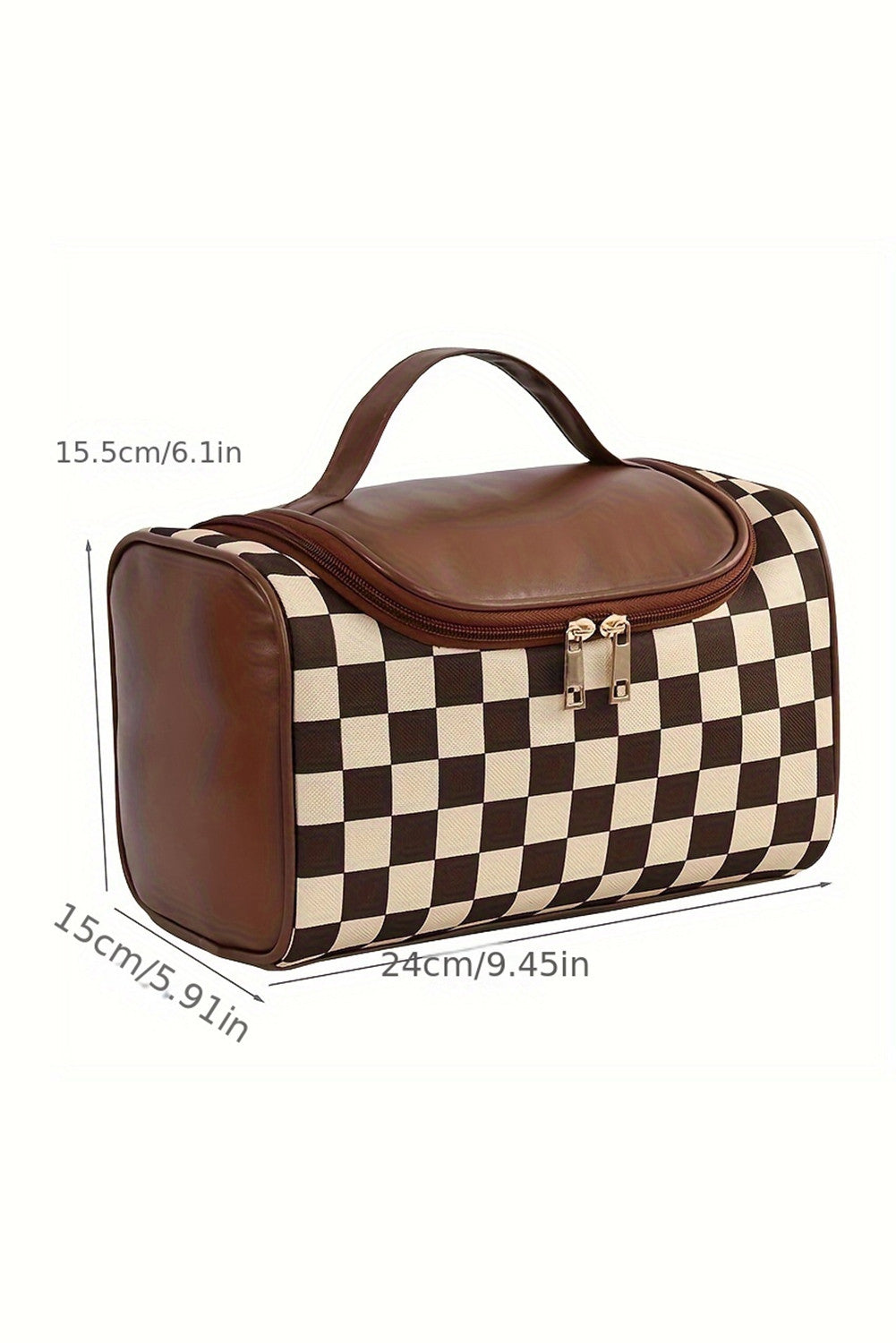 R1247 Checked PU Leather Makeup Bag