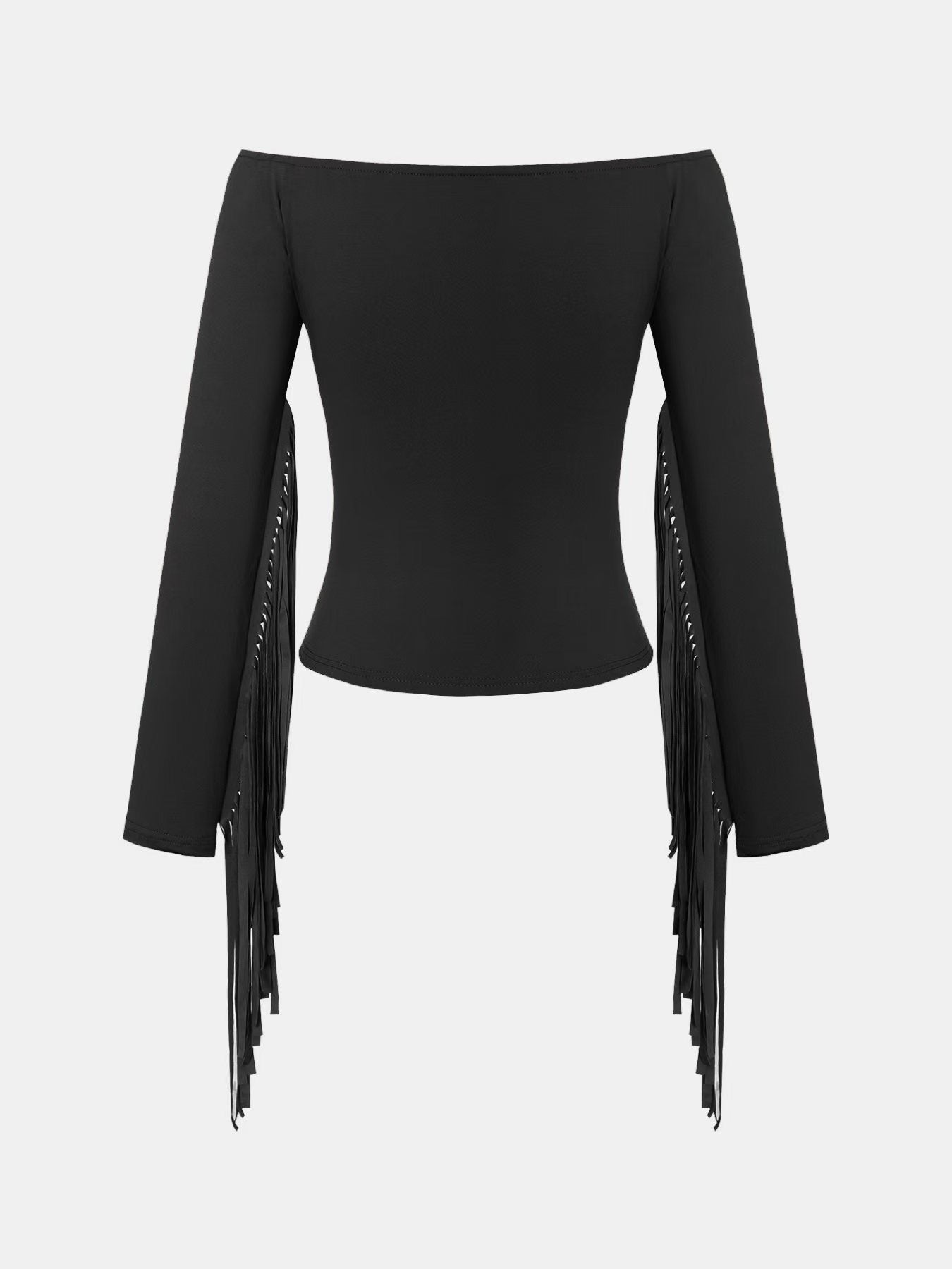 R1224 Retro Western Style Tassels Sleeve Top