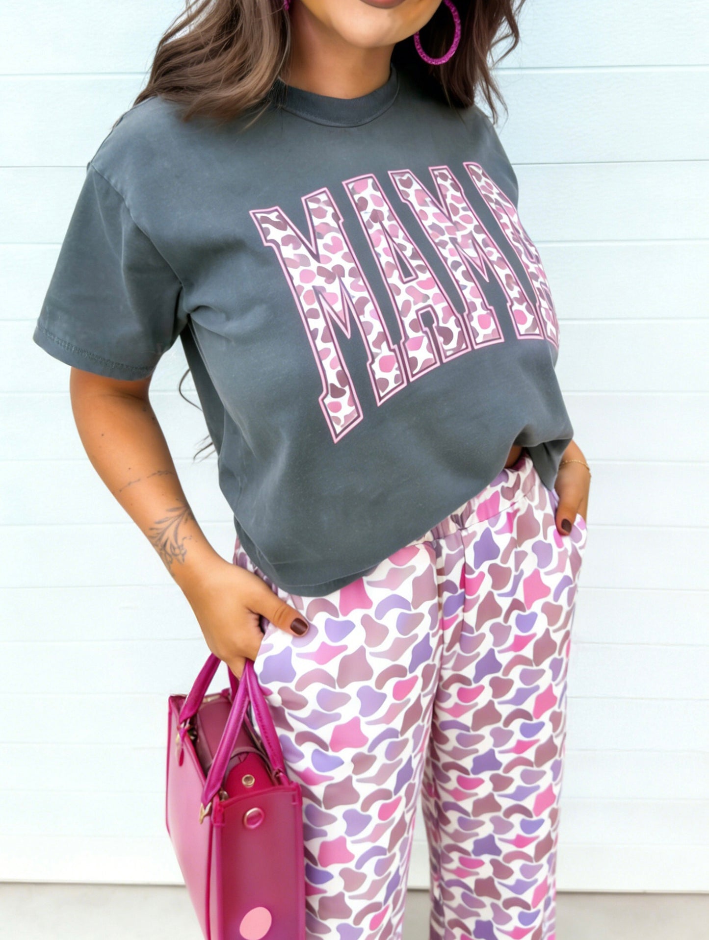 R1240 Mama Letter Graphic Tee & Pant Set