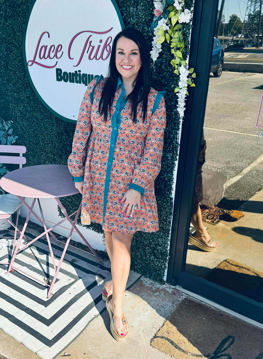 R1126 Floral Collared Shirt Dress