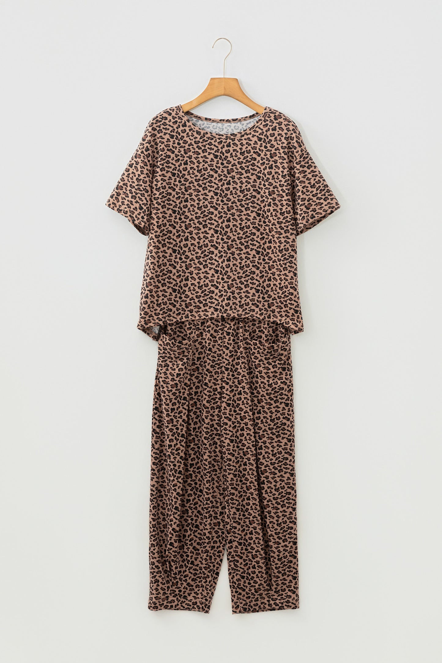 R1195 Short Sleeve Leopard Pants Set