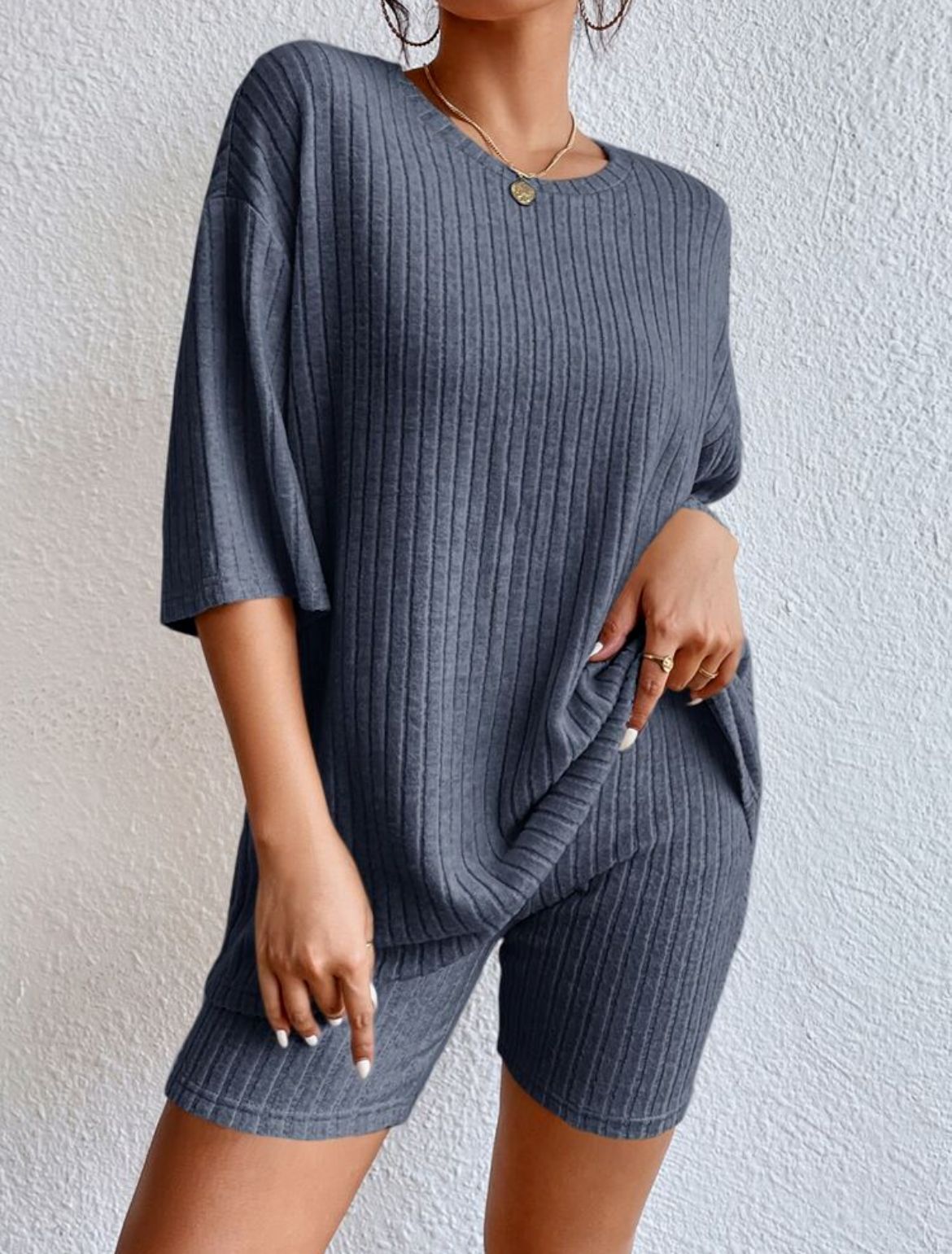 D5467 Spring Two Pieces Ribbed Set