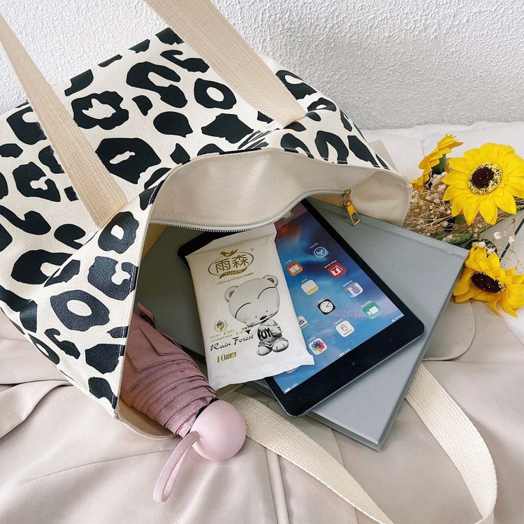 R1248 Leopard Print Canvas Tote Bag