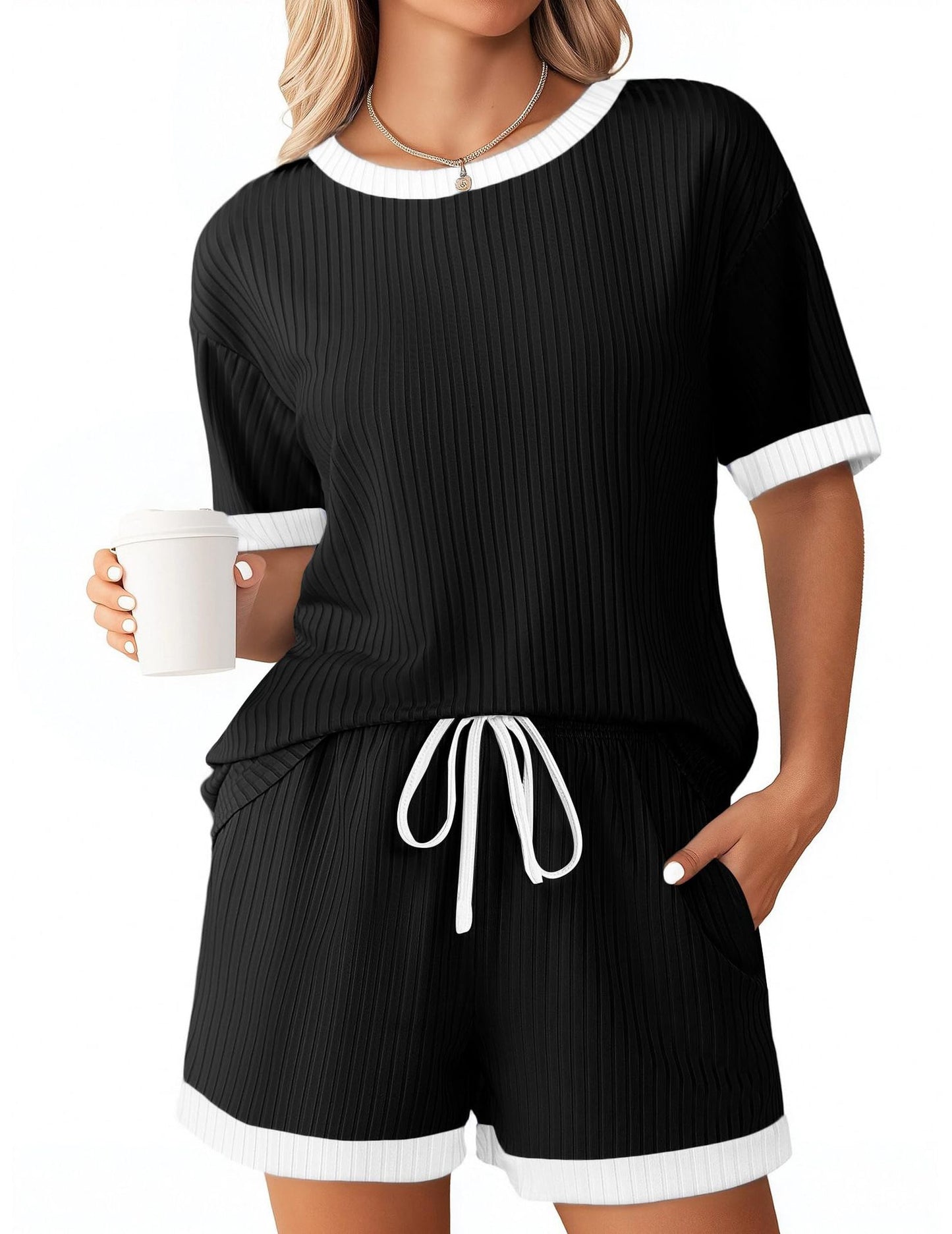 R1312 Summer Casual Two Pieces Pajama Set Homewear.