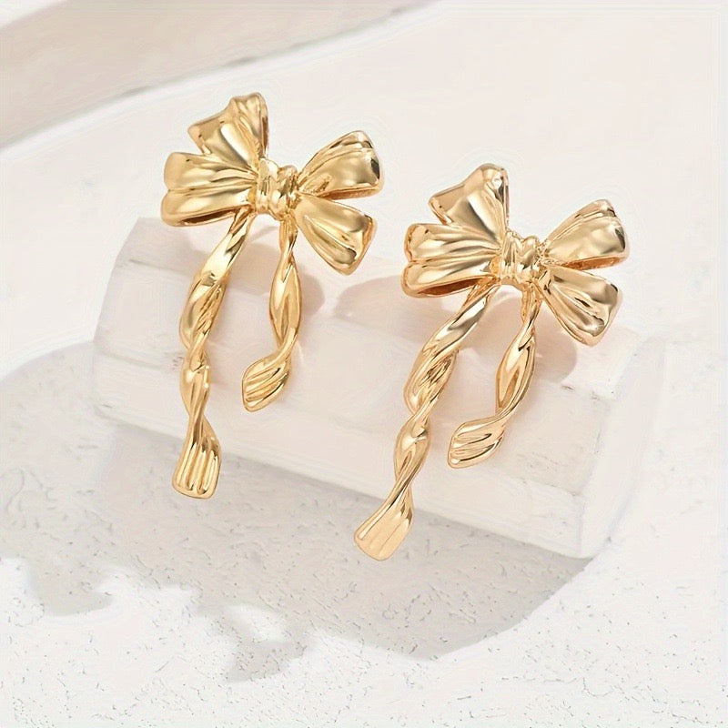 R1261 Bow Knot Plated Alloy Stud Earrings