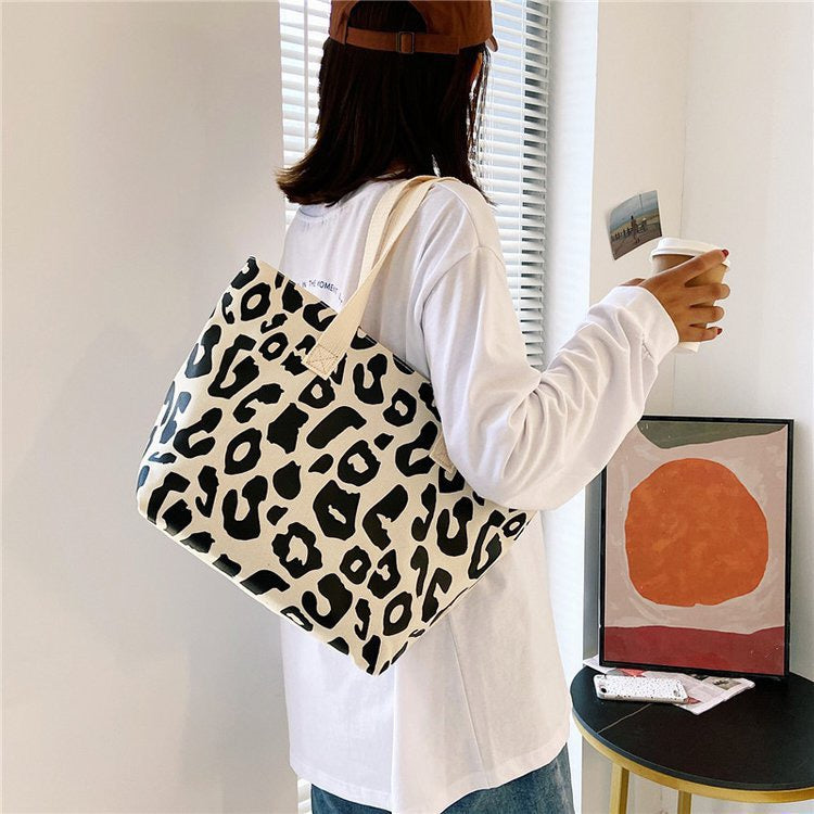 R1248 Leopard Print Canvas Tote Bag
