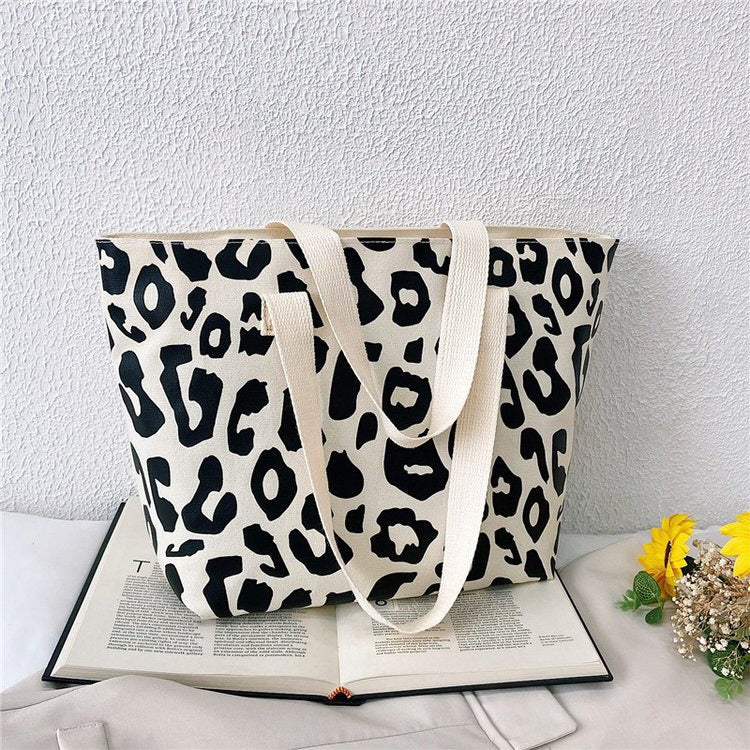 R1248 Leopard Print Canvas Tote Bag