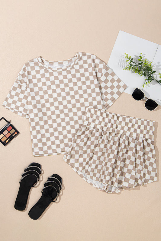 D4531 Checkerboard T Shirt and High Waist Skorts 2 Piece Outfit