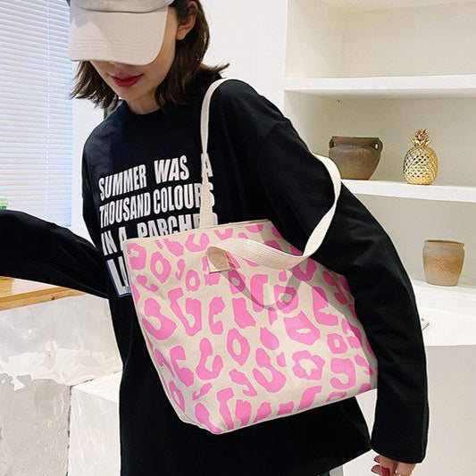 R1248 Leopard Print Canvas Tote Bag