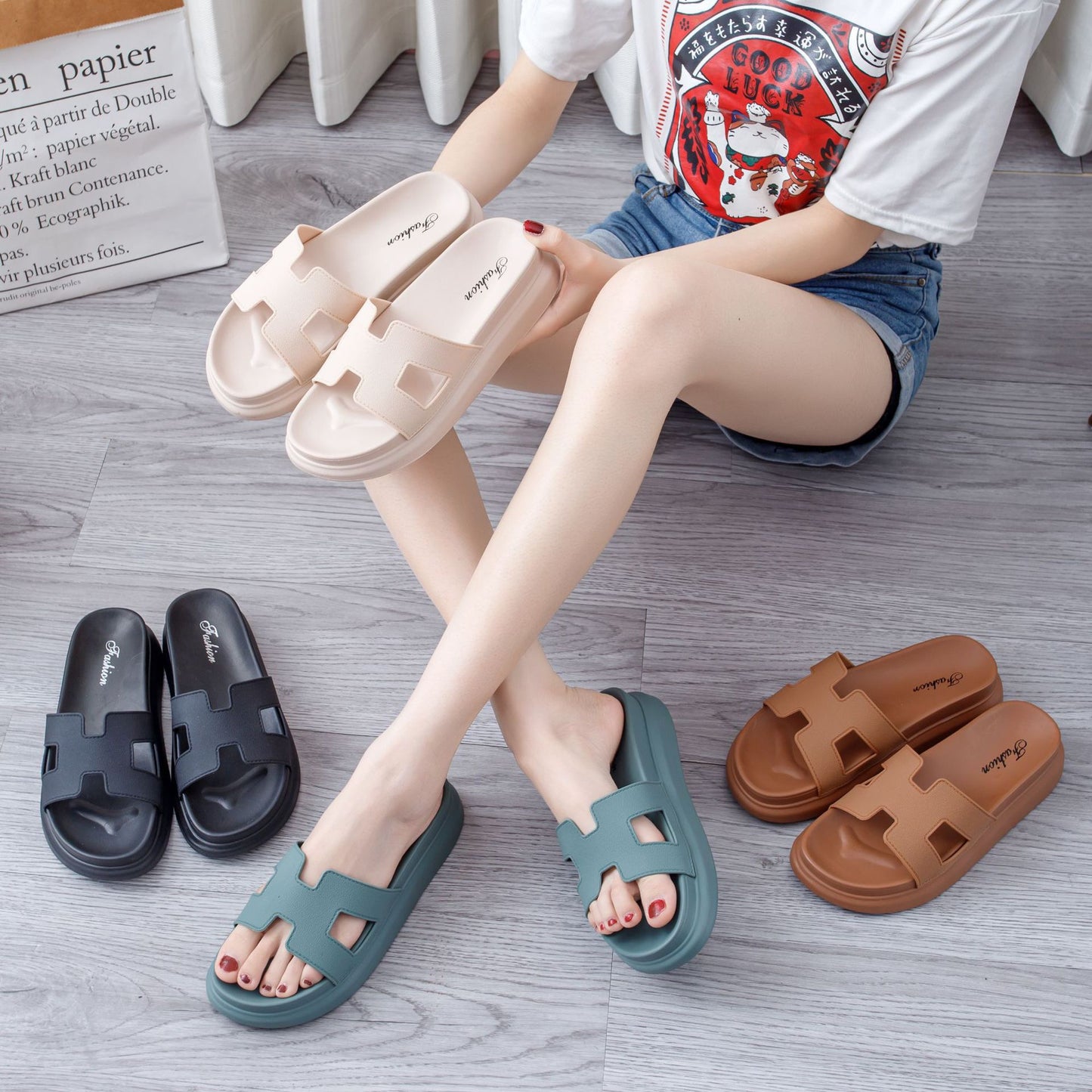 R1204 Open Toe Platform Cutout Slippers
