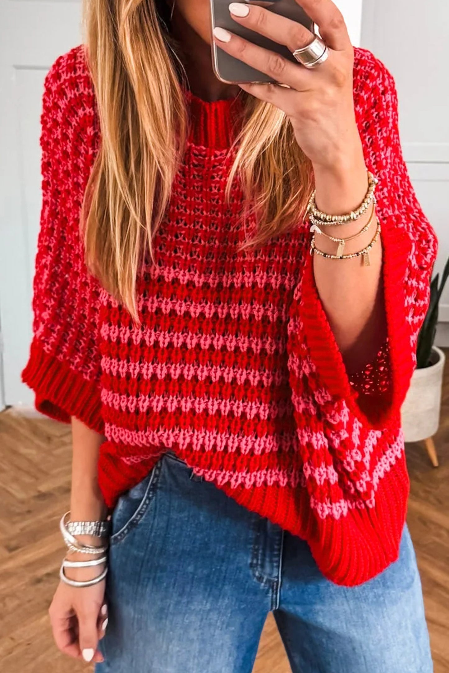 R1215 3/4 Draped Sleeve Slouchy Sweater
