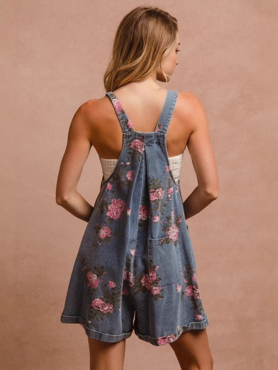 R1627 Floral Denim Romper