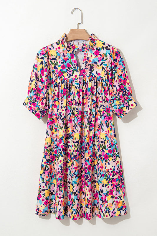 R1256 Floral Puff Sleeve Mini Dress