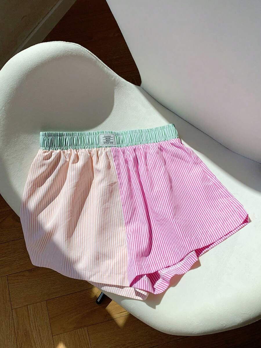 R1226 Stripe Patchwork Shorts Loose Casual Home Breathable Pajamas Pants