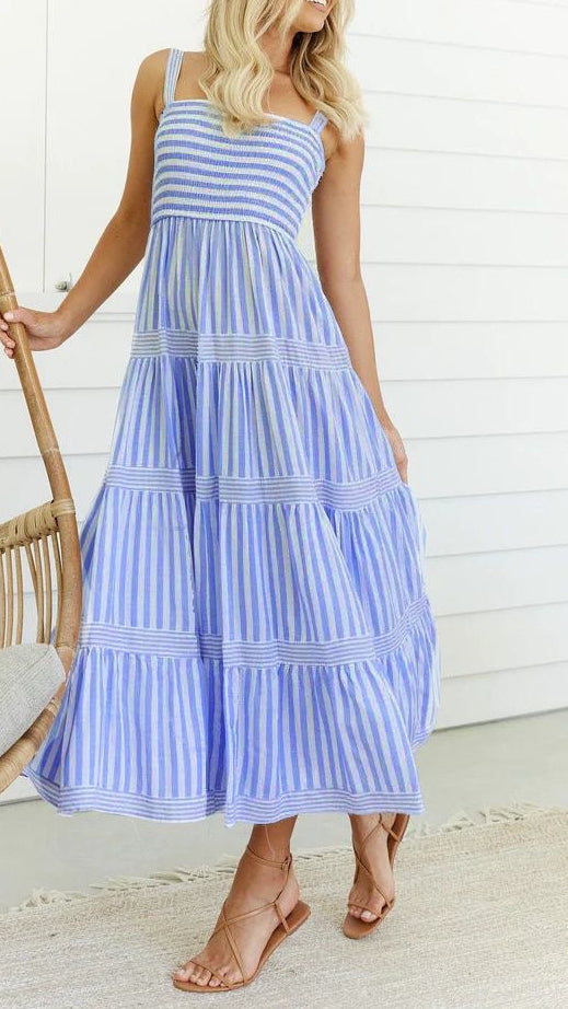 R1422 Stripe Long Slip Dress