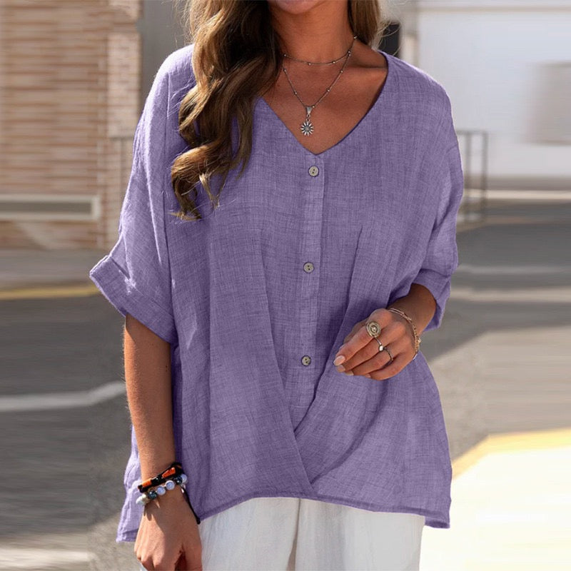R1438 Oversized Half Sleeve Line Shirt