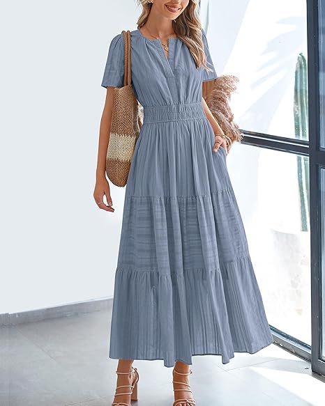 D5479 Solid Color Ruffle Dress Big Hem Long Dress