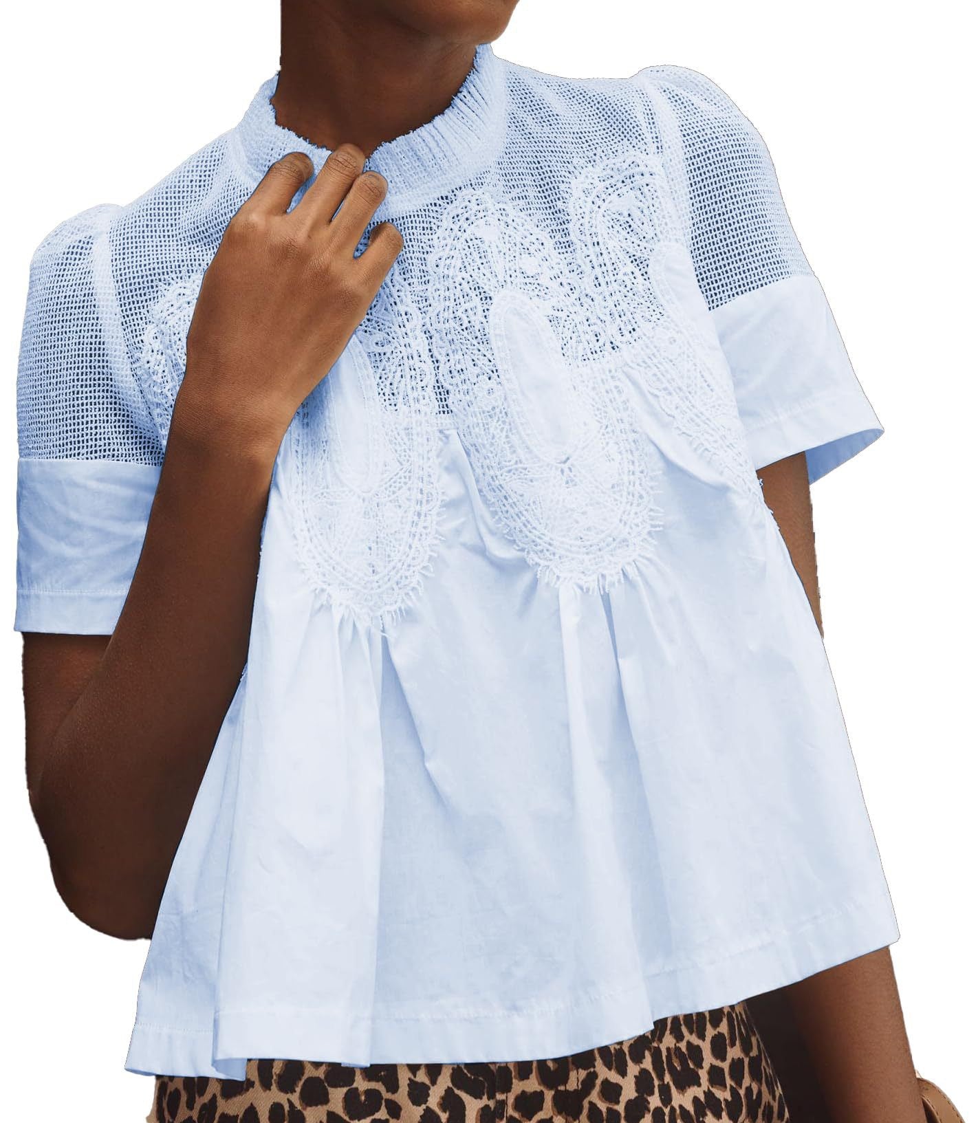 R1313 Lace & Corduroy Patchwork Babydoll Top