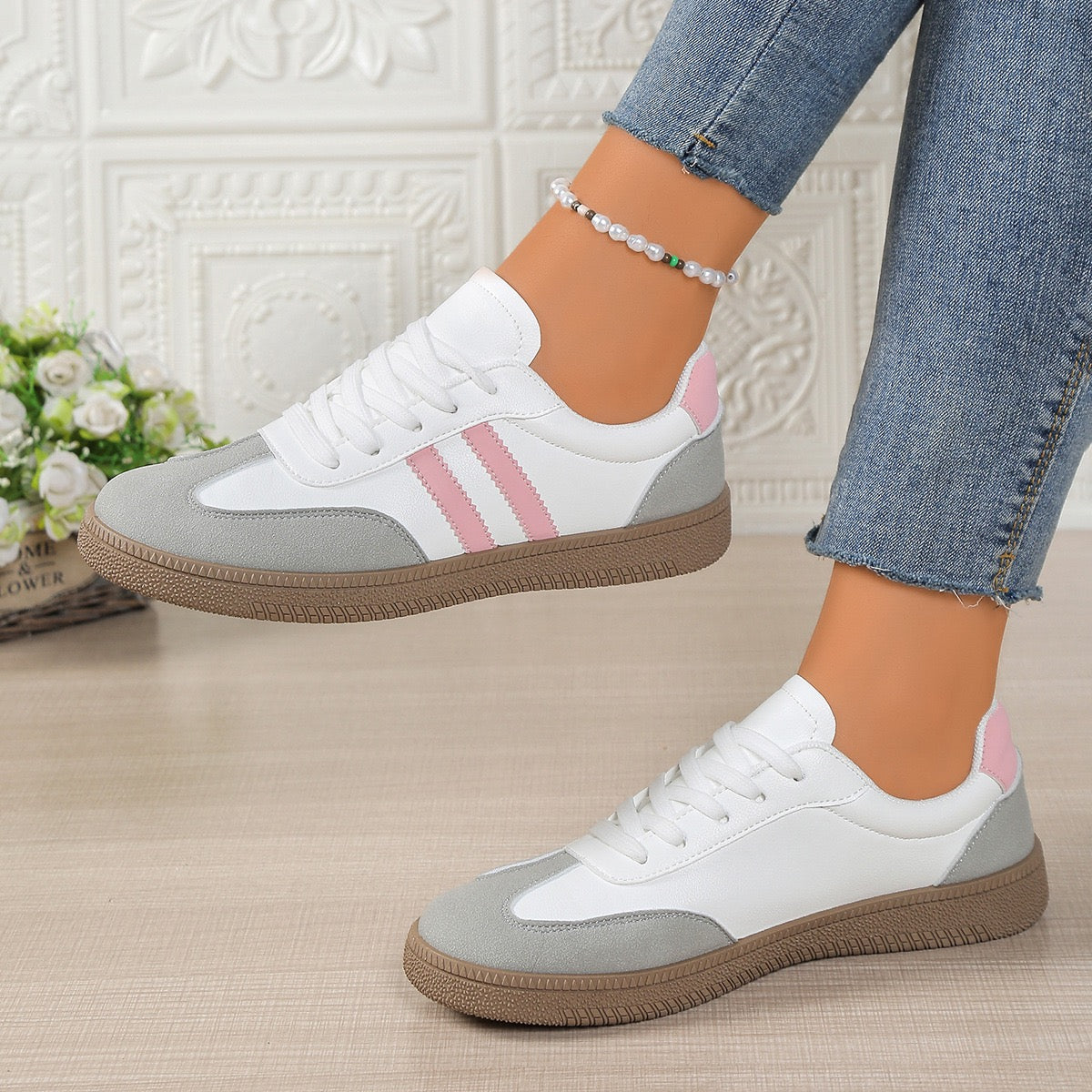 R1219 Pu Leather Pink Flat Shoes
