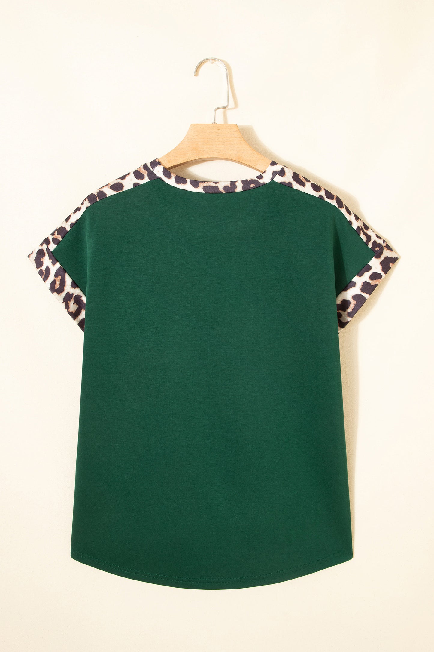 R1262 Leopard Trim Round Neck T Shirt