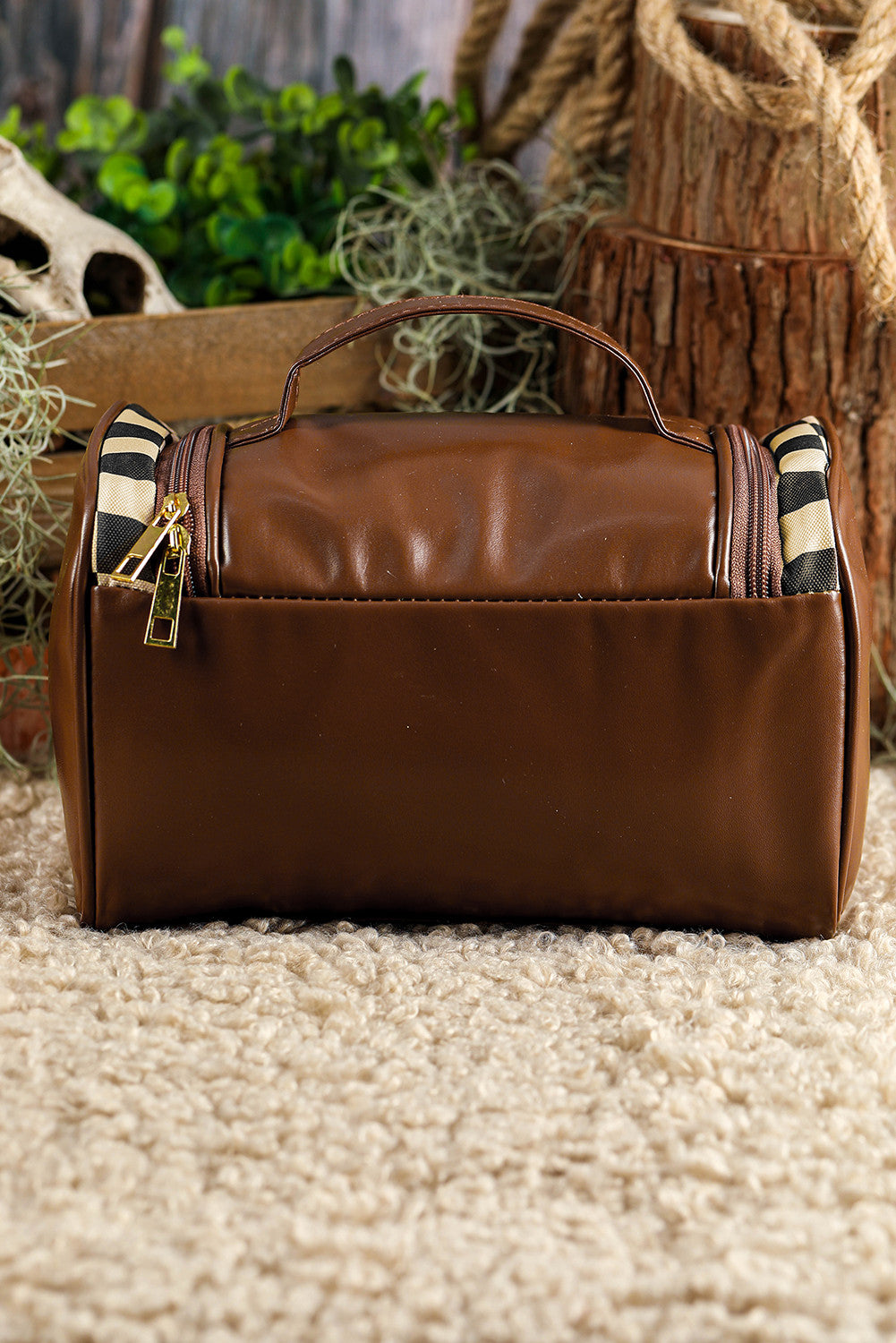 R1247 Checked PU Leather Makeup Bag