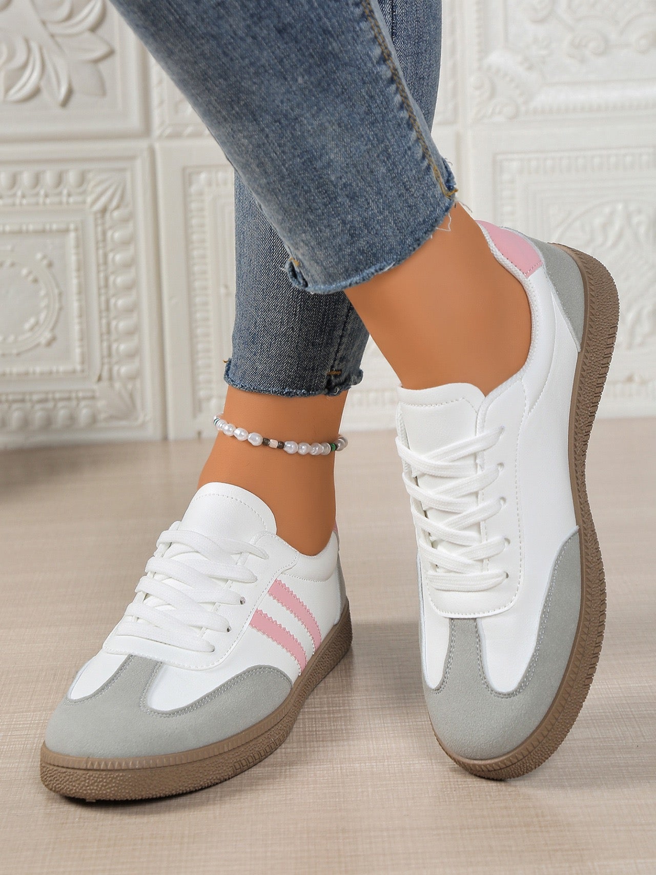 R1219 Pu Leather Pink Flat Shoes