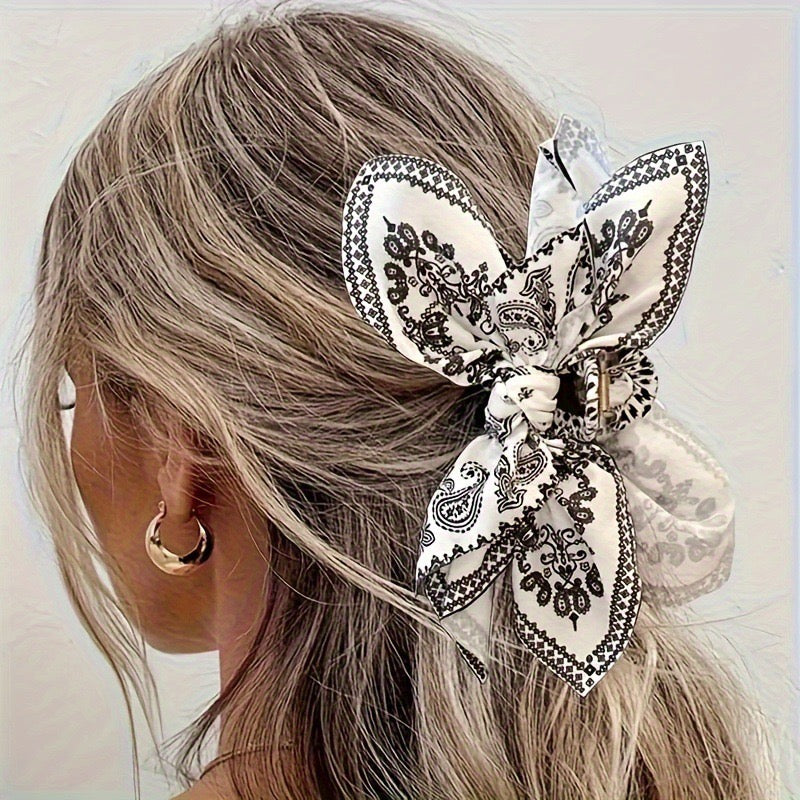 R1229 Paisley Floral Print Bow Knot Hair Clip