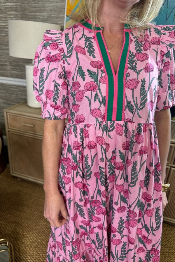 D5357 Pink Floral Long Dress