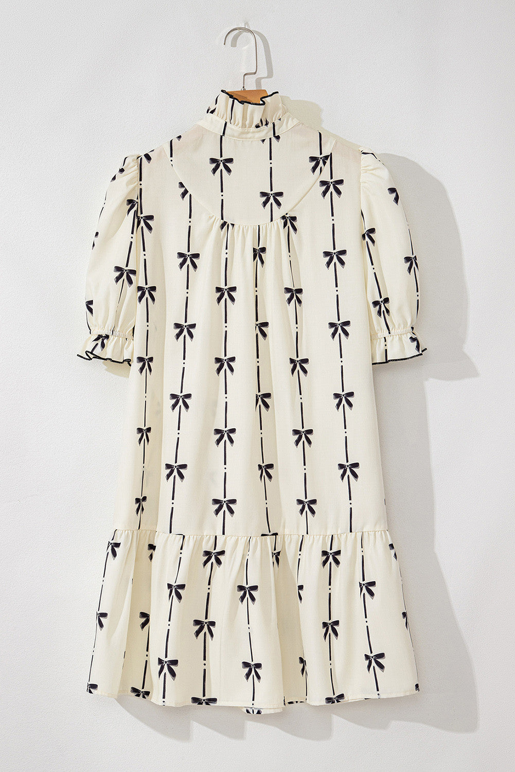 D3859 Bowknot Printed Bubble Sleeve Mini Dress