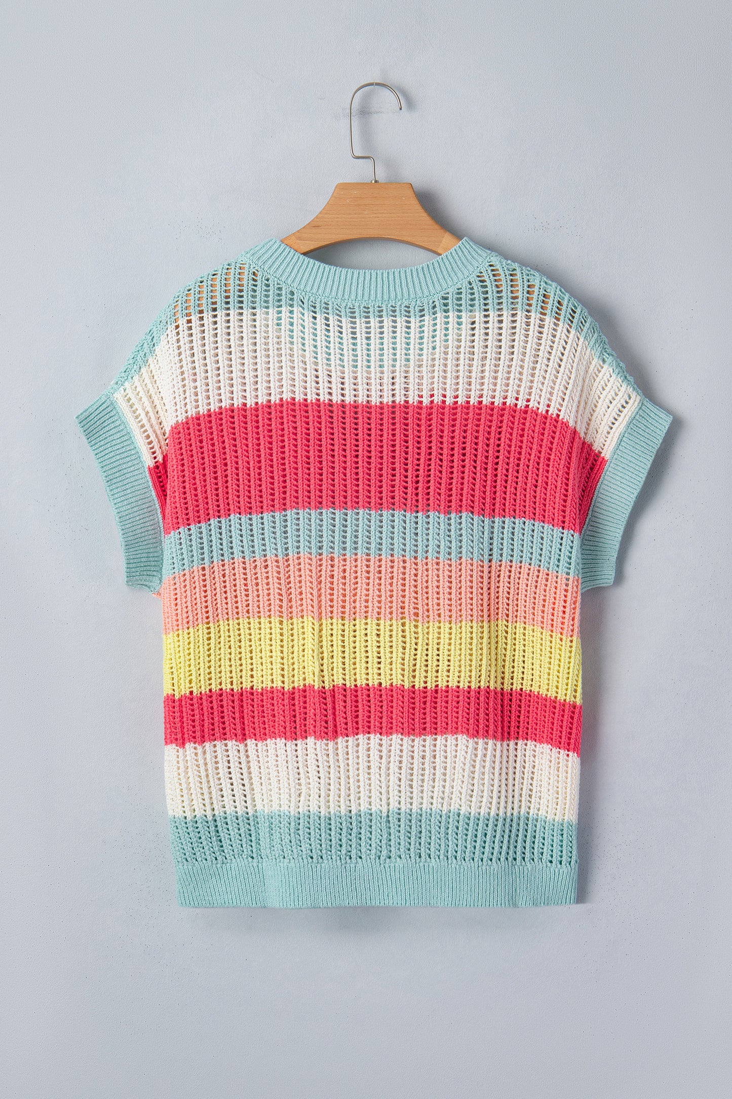 R1291 Rainbow Color Hollow Out Sweater Top