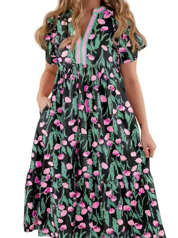 R1602 Summer Floral Long Dress