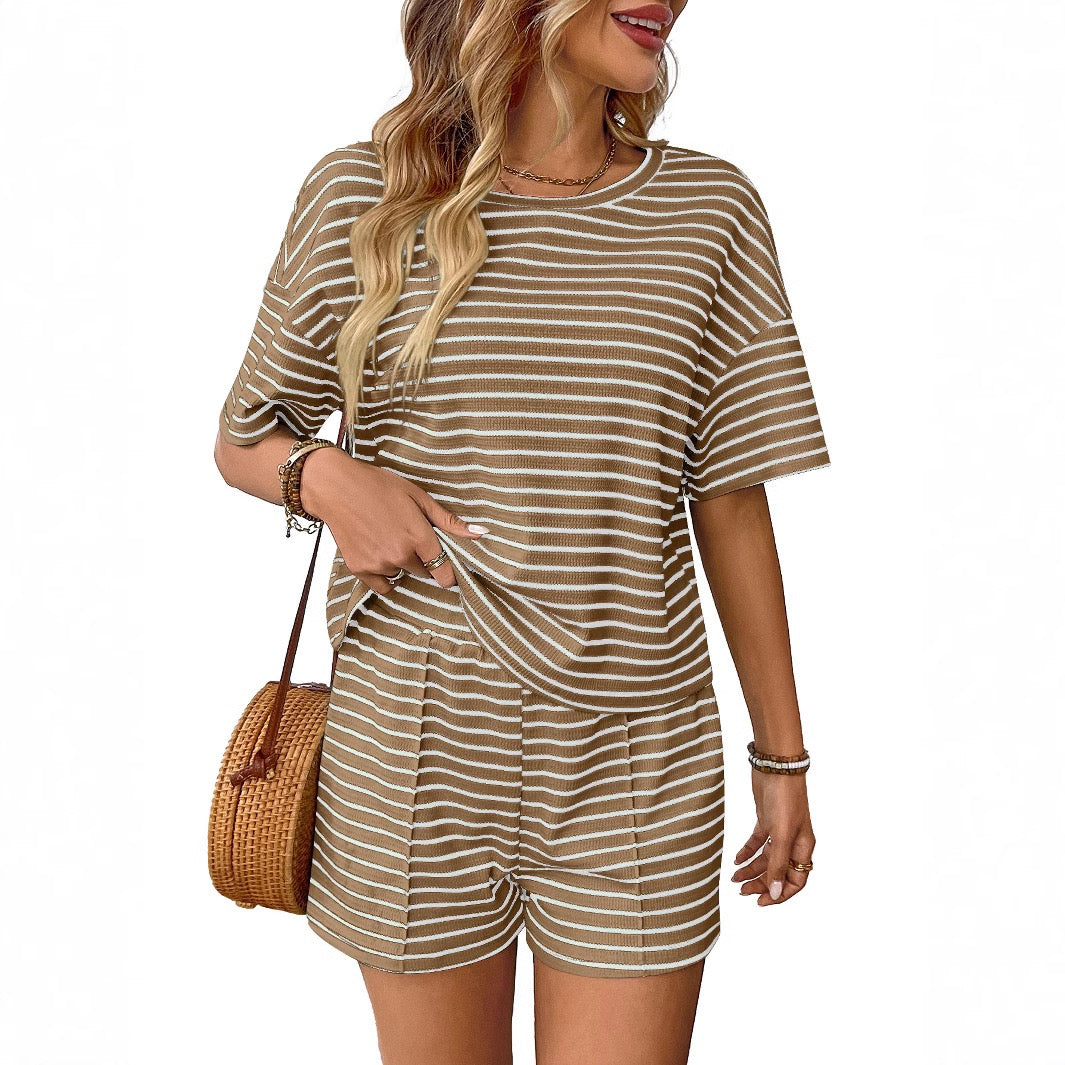 D4330 Summer Striped Two Pieces Shorts Set