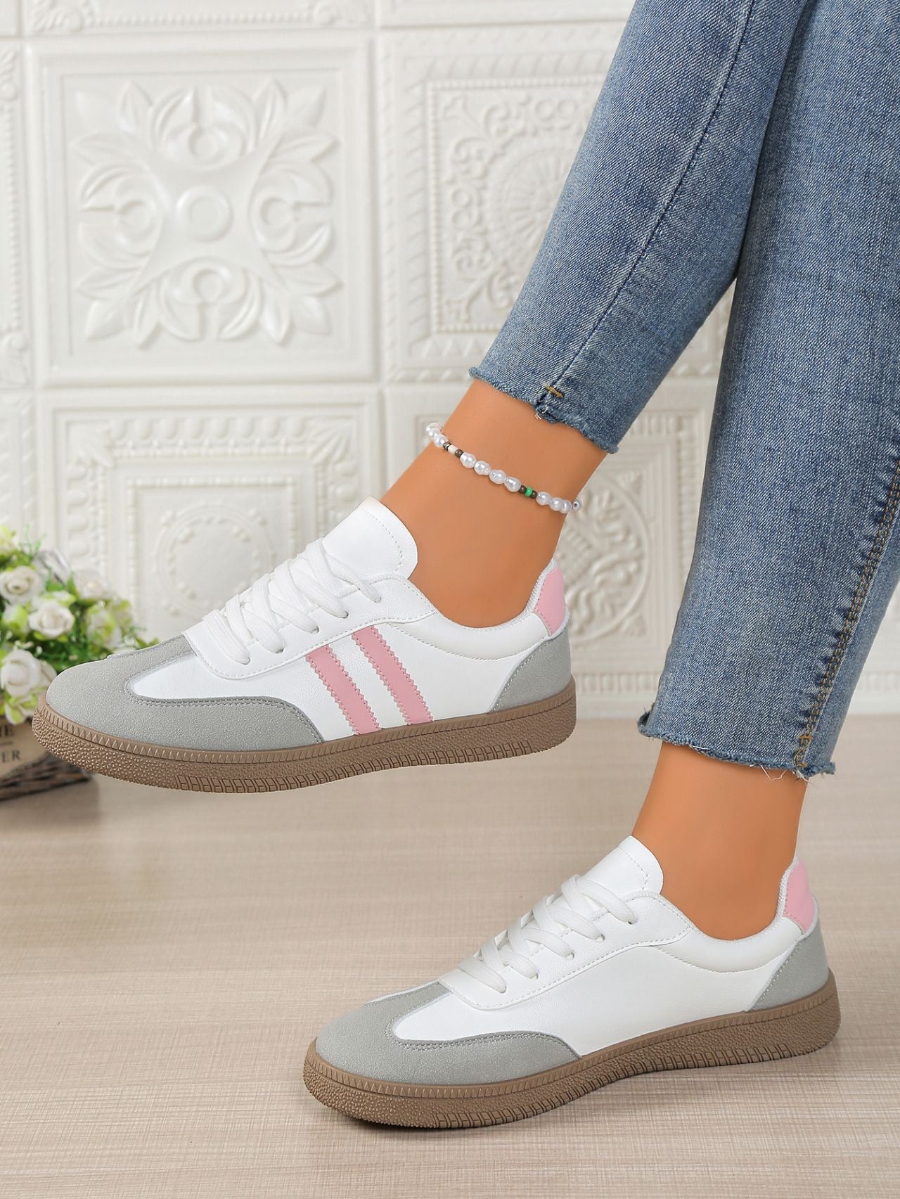 R1219 Pu Leather Pink Flat Shoes