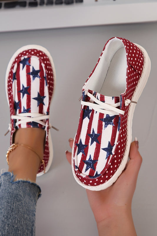 R1344 Racing Red Polka Dot Stars and Stripes Independent Day Casual Shoes