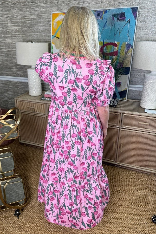 D5357 Pink Floral Long Dress