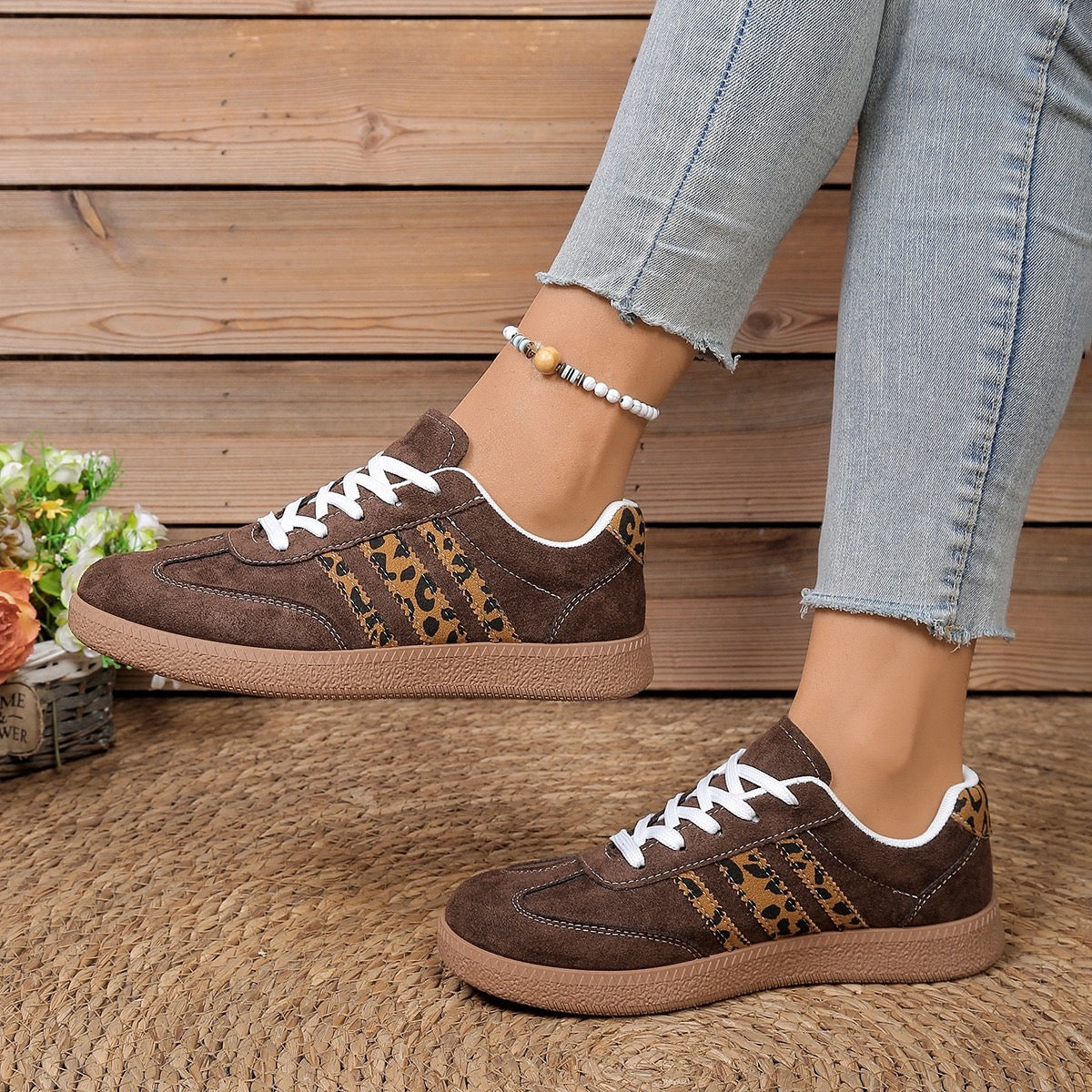 R1250 Leopard Faux Suede Coffee Shoes