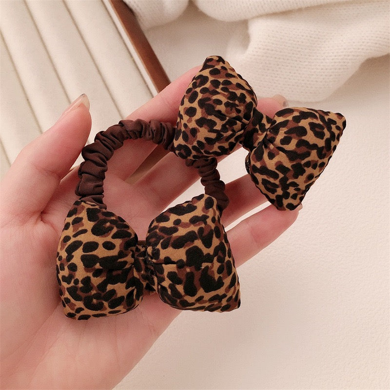 R1208 Puffy Bow Leopard Hair Tie