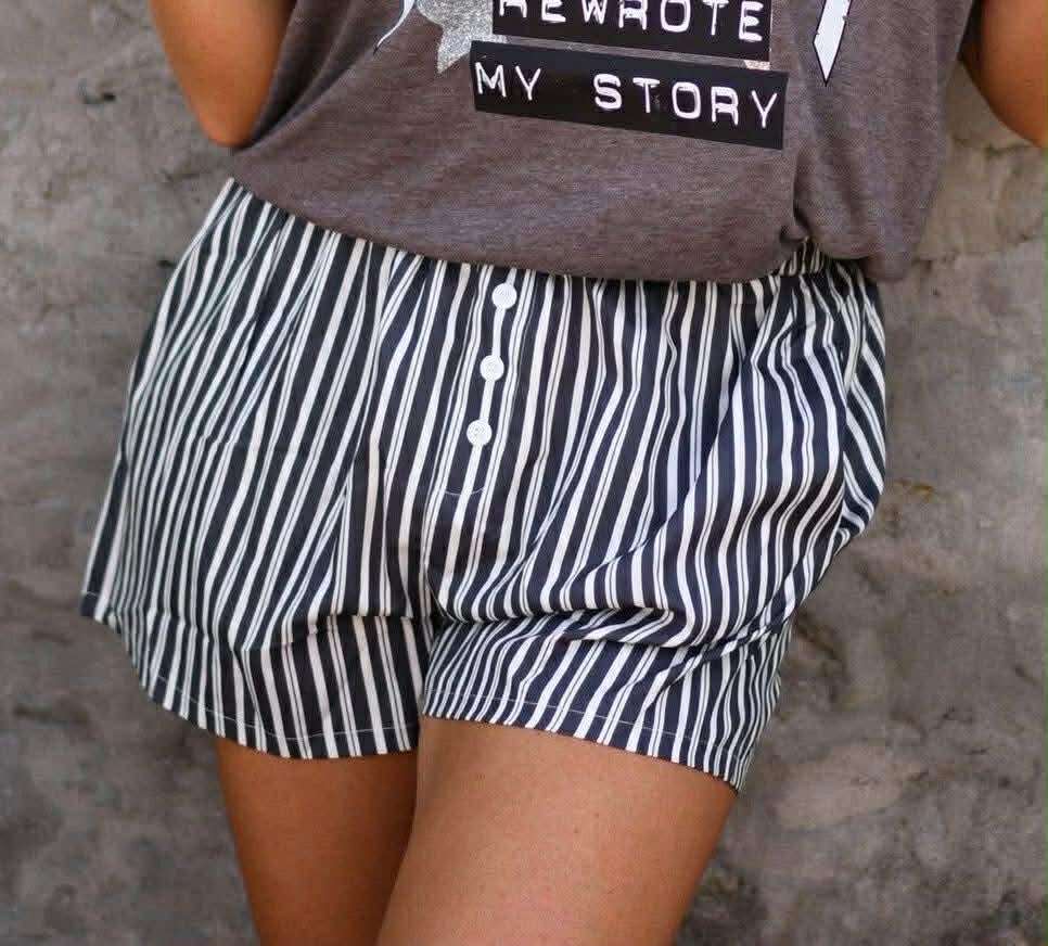 D5450 Summer Stripe Pattern Smock Waist Pocket Shorts